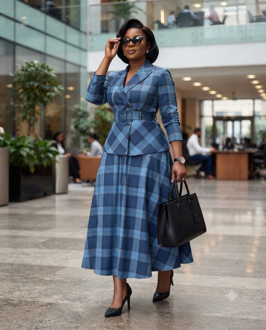 Blue Plaid Belted Co-ord Set