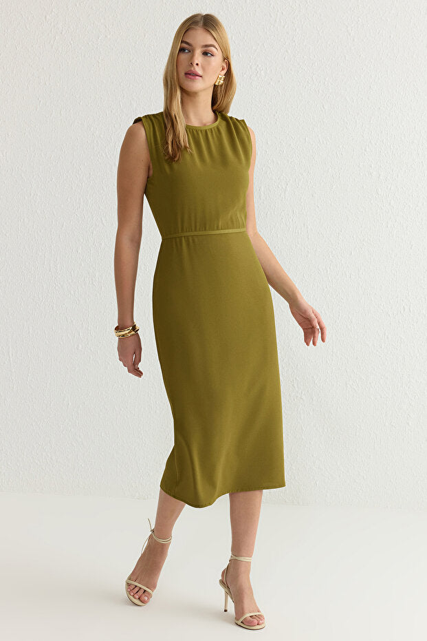 Olive Green Sleeveless Midi Dress