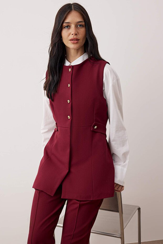 Burgundy Longline Vest & Tailored Trouser Co-ord Set