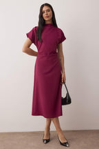 Magenta Twisted Waist Midi Dress