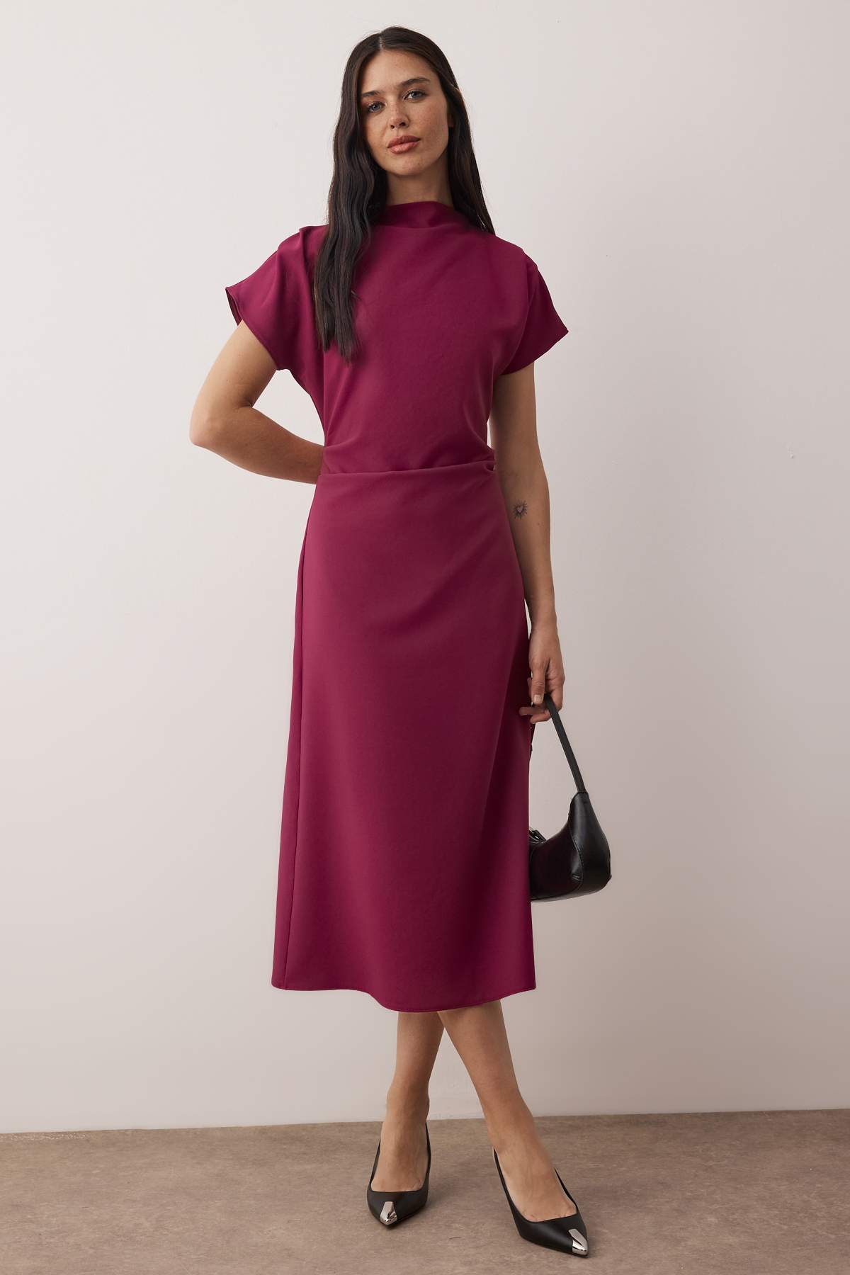 Magenta Twisted Waist Midi Dress
