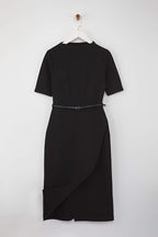 Black Midi Belted Knit Dress