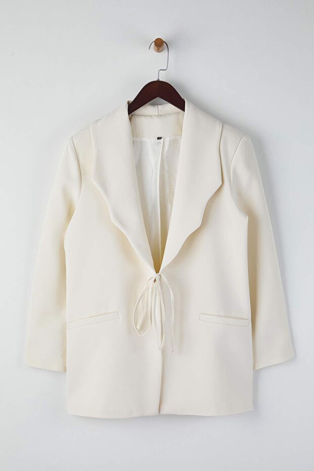 Off-white, tie-and-collar detailed woven jacket