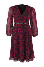 Burgundy Floral Belted Dress