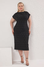 Plus Size Black Stoned Dinner Dress