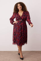 Burgundy Floral Belted Dress