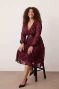 Burgundy Floral Belted Dress