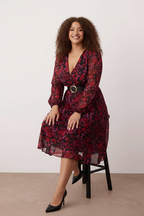 Burgundy Floral Belted Dress