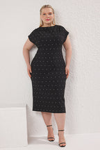 Plus Size Black Stoned Dinner Dress