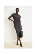Charcoal Grey A-Line Midi Woven Dress