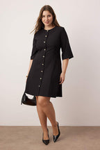Classic Black Dress with Gold Buttons