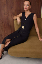 Black Belted Midi Woven Dress