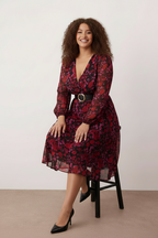 Burgundy Floral Belted Dress