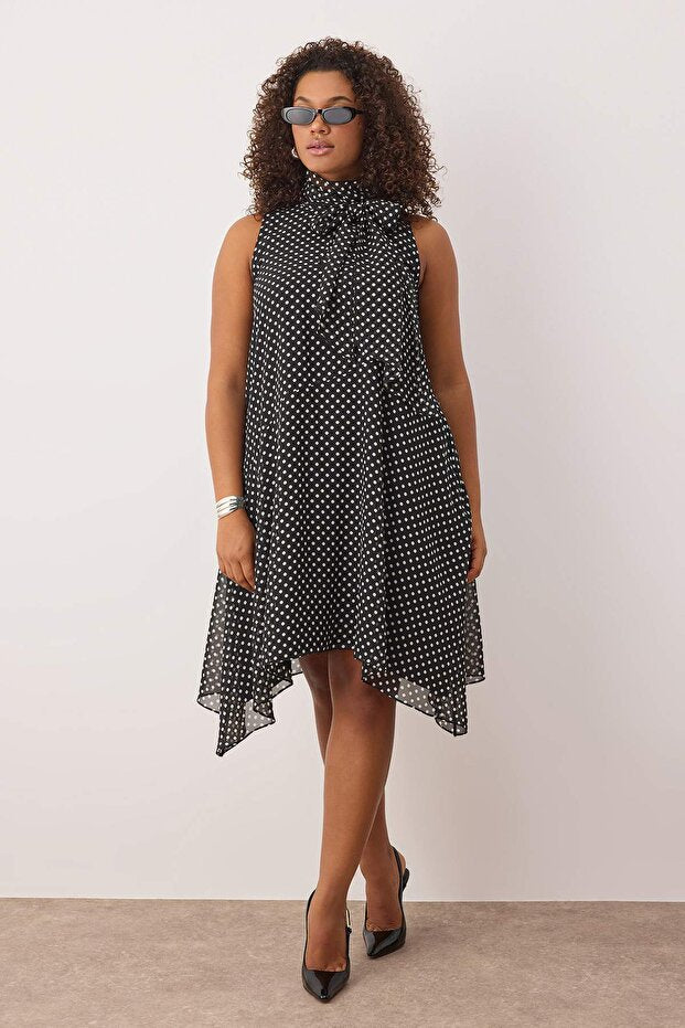 Black Polka Dot Halter Neck Dress