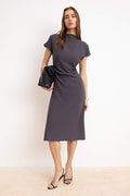 Charcoal Grey A-Line Midi Woven Dress