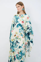 Blue Flounced Sleeve Long Dress