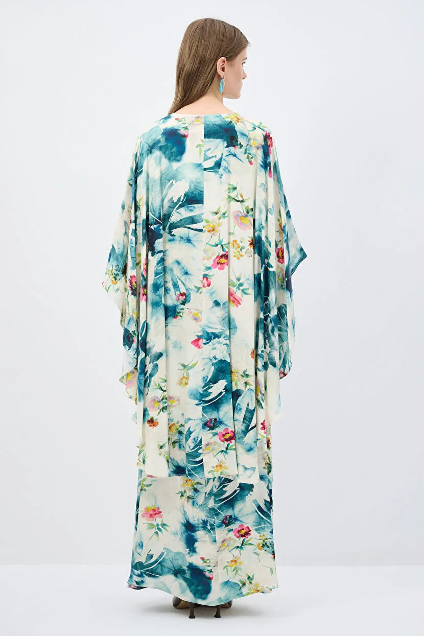Blue Flounced Sleeve Long Dress