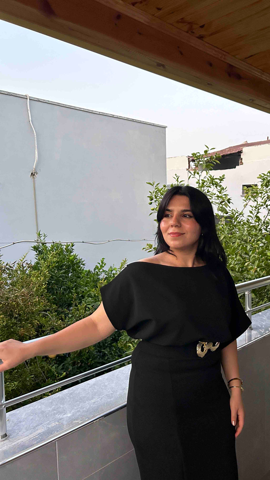 Asymmetrical Neckline Slit Crepe Dress