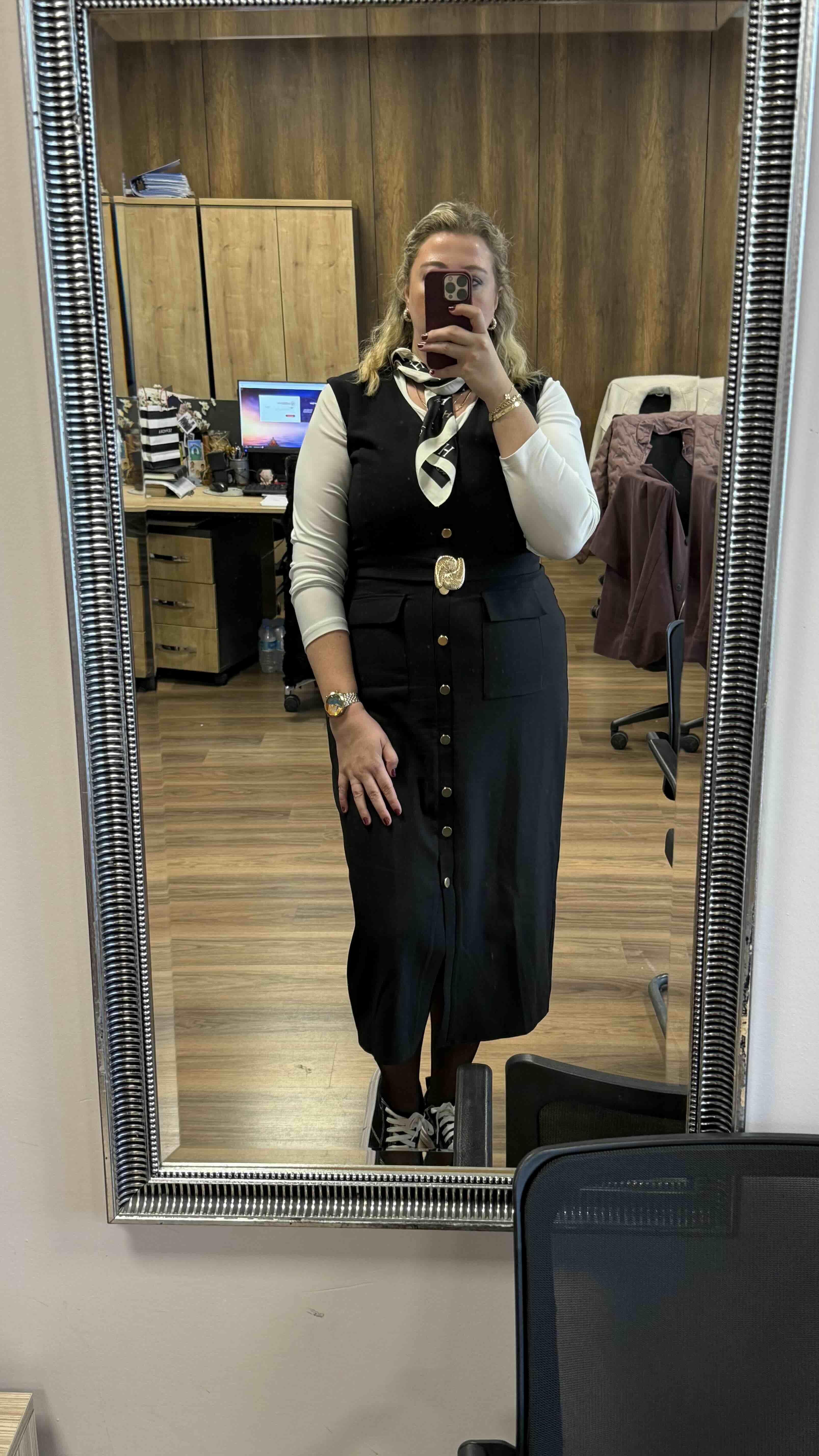 Black Belted Midi Woven Dress