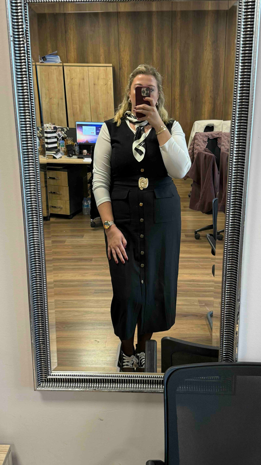 Black Belted Midi Woven Dress