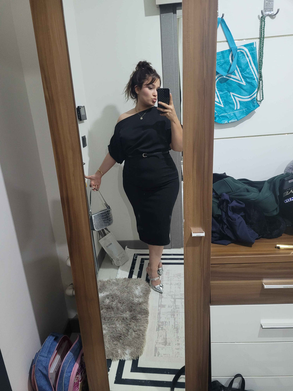 Asymmetrical Neckline Slit Crepe Dress