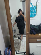 Asymmetrical Neckline Slit Crepe Dress