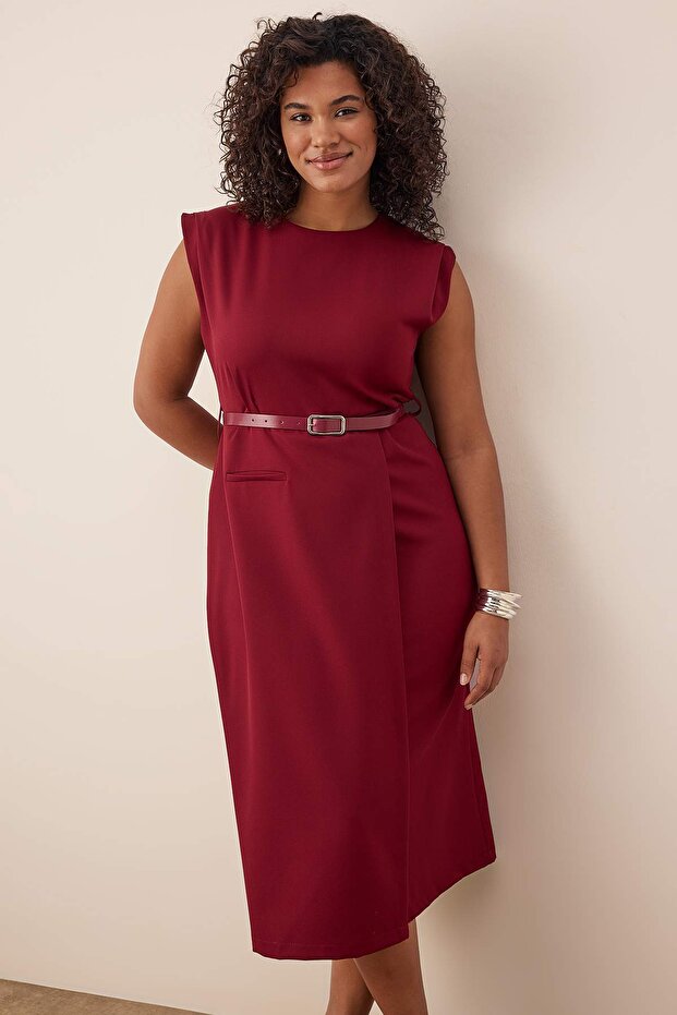 Burgundy Sleeveless Woven Midi Dress