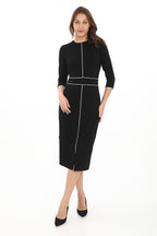 Piping Detail Crew Neck Midi Dress