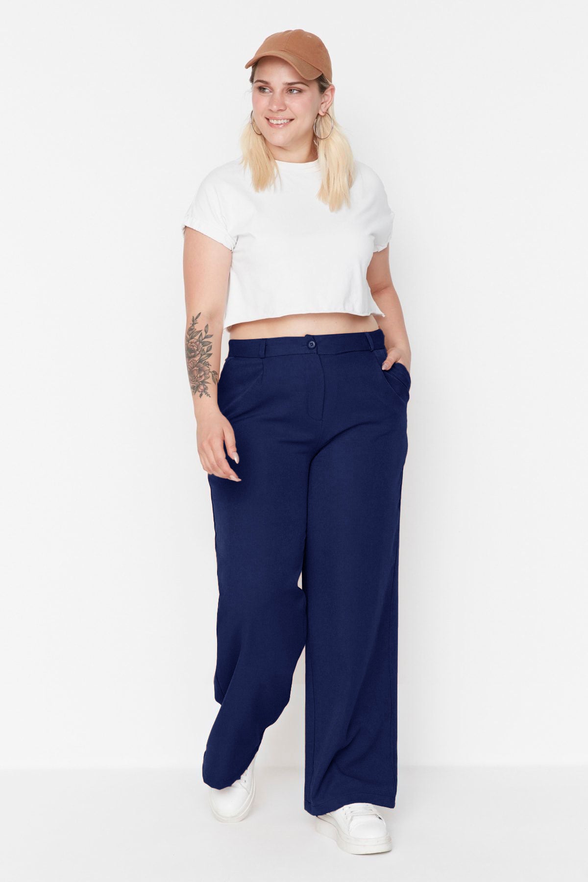 Navy Wide-Leg Trousers