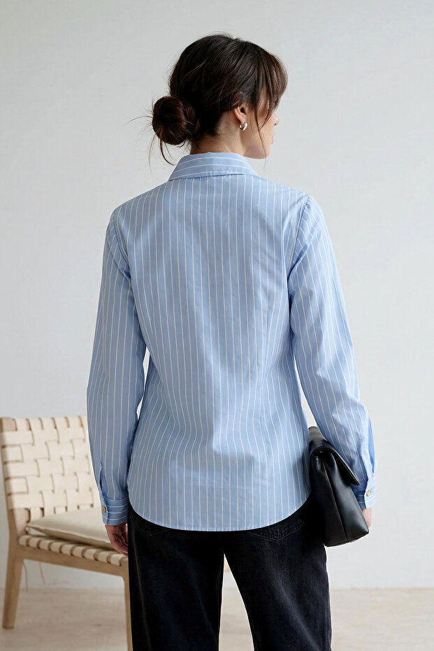 Striped Shawl Collar Detail Regular Fit Shirt