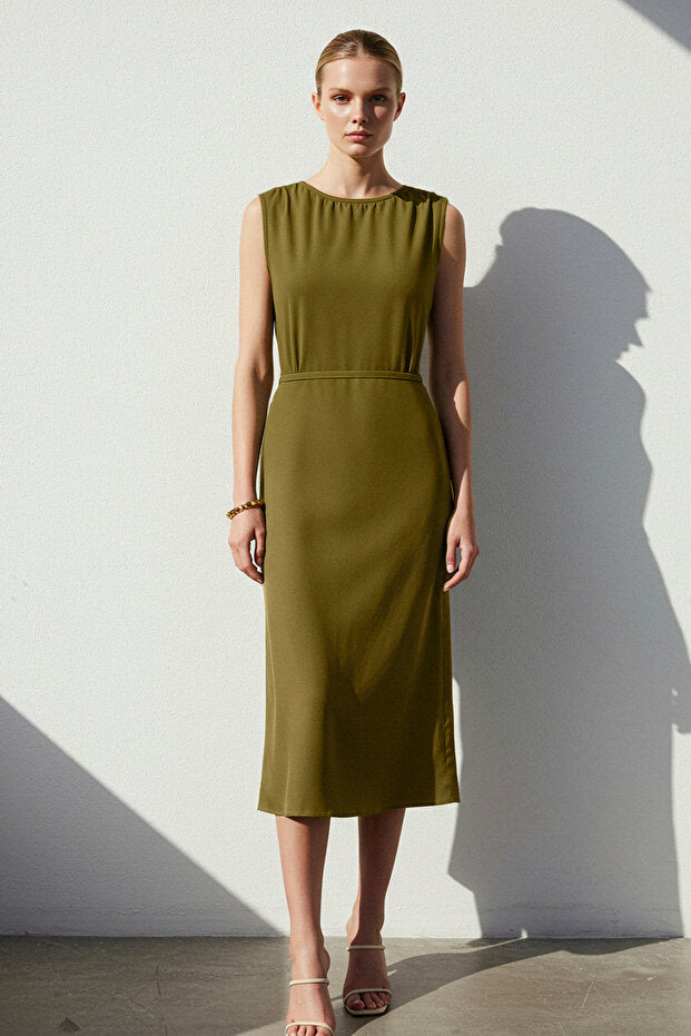 Olive Green Sleeveless Midi Dress
