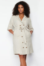 Beige Linen Office Jacket Dress