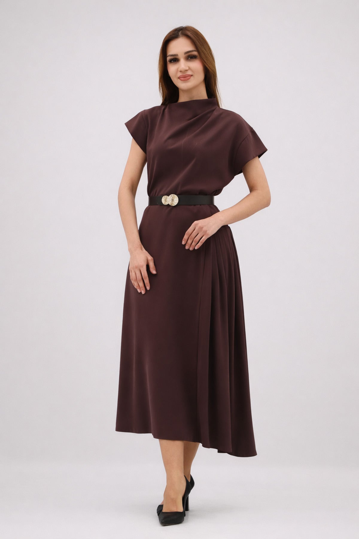 Chocolate Brown Draped Midi Dress