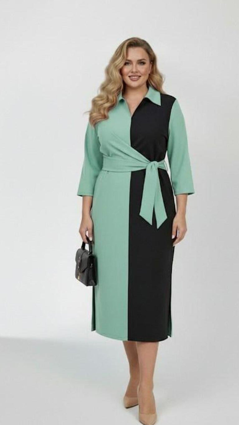 Plus Size Shirt Collar Tie Dress