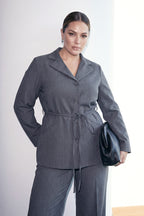 Charcoal Grey Belted Blazer & Trouser Set