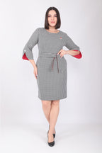 Plus Size Black and White Houndstooth Belted
