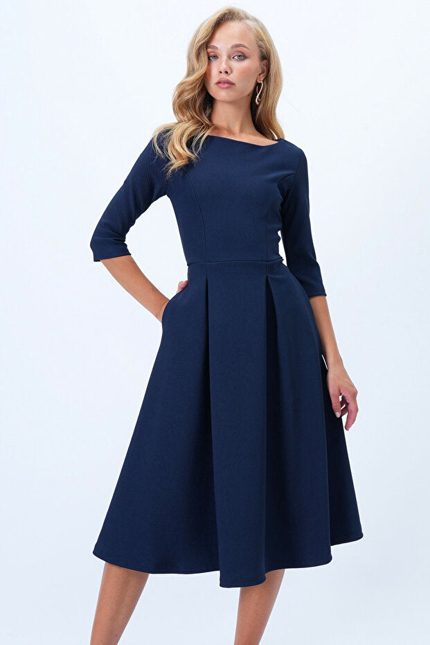 Double Pocket Midi Length Flared Dress