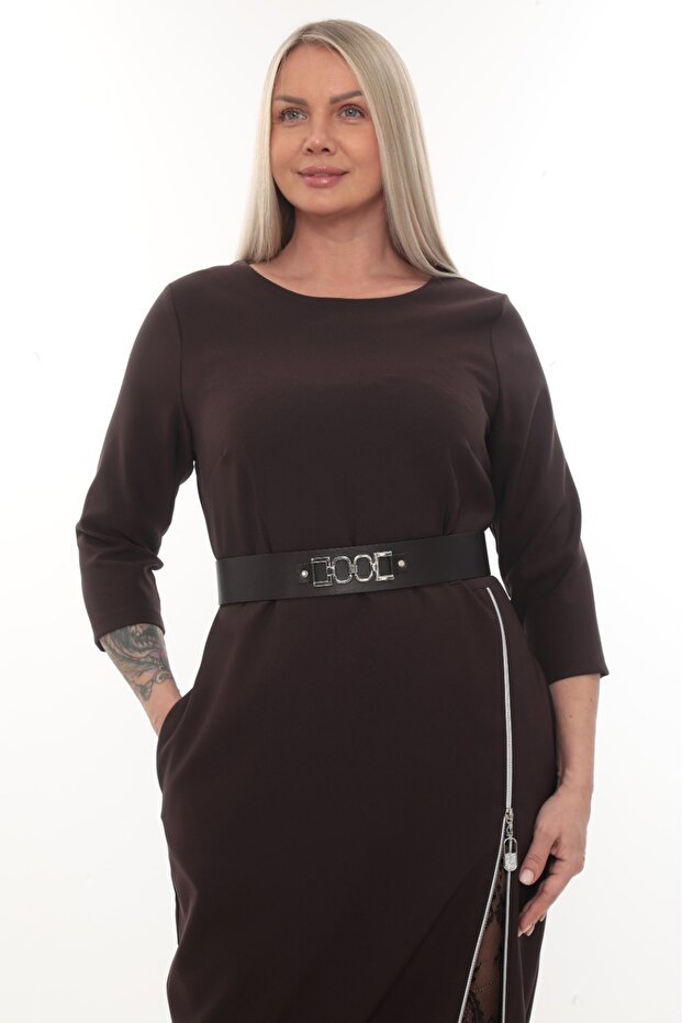 Belted Midi Dress with Zipper Detail