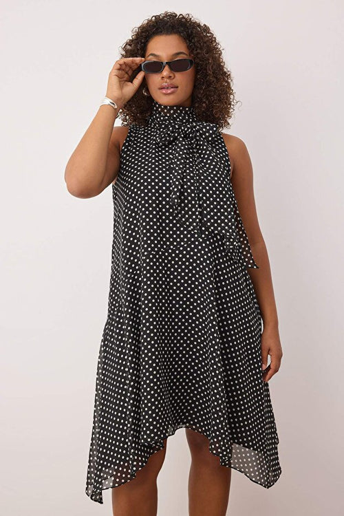 Black Polka Dot Halter Neck Dress