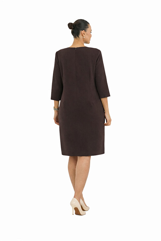 Shift Dress with 3/4 Sleeves & Necklace