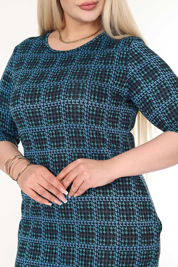 Teal Textured Midi Dress with Pockets