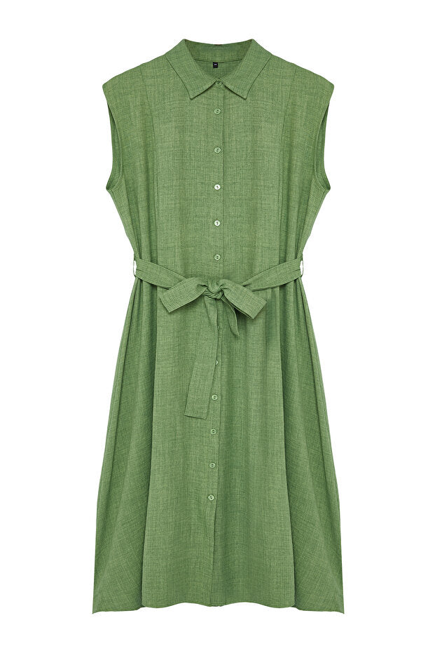 Mint Plus Size Belted Woven Shirt Dress