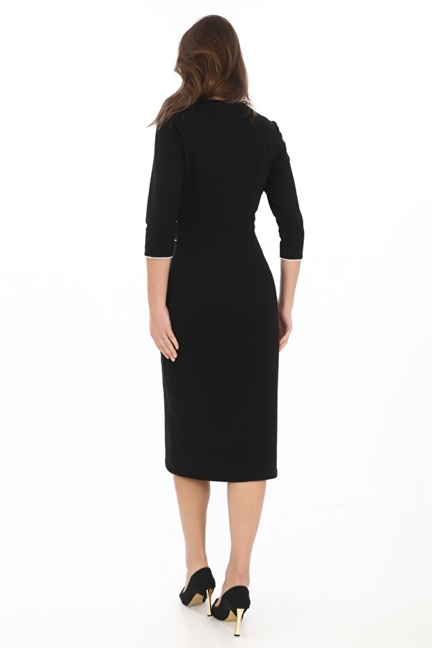 Piping Detail Crew Neck Midi Dress