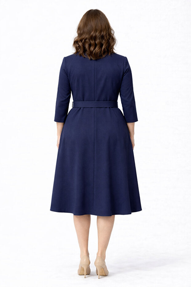 Wrap Neck Belted Midi Dress