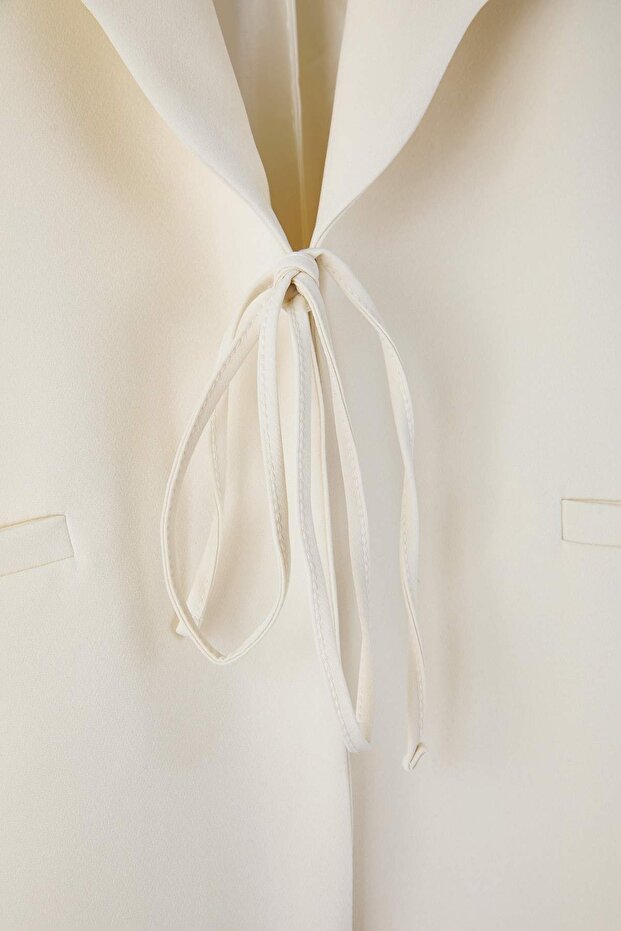 Off-white, tie-and-collar detailed woven jacket
