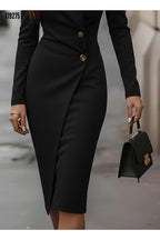 Crepe Wrap Neck Side Button Midi Dress