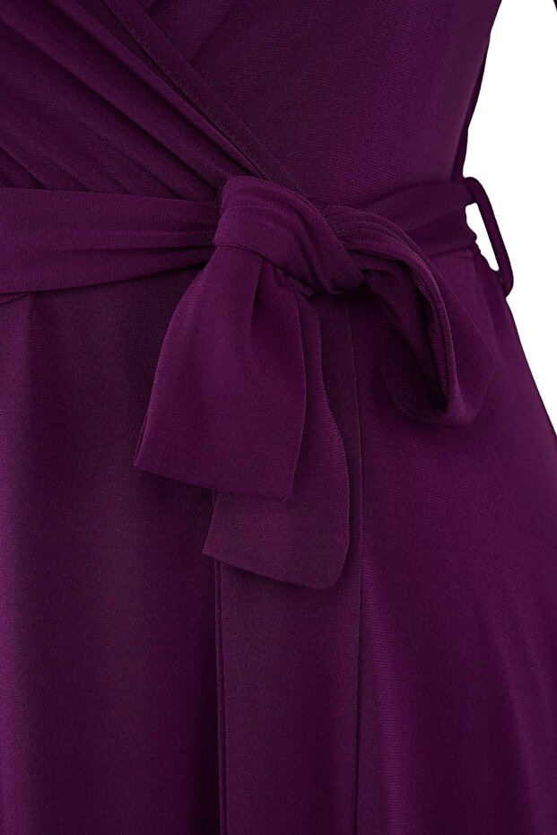 Purple Belted A-line Dress
