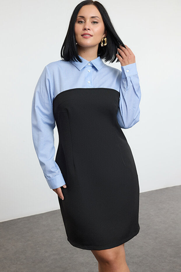 Blue and White Striped Shirt Dress