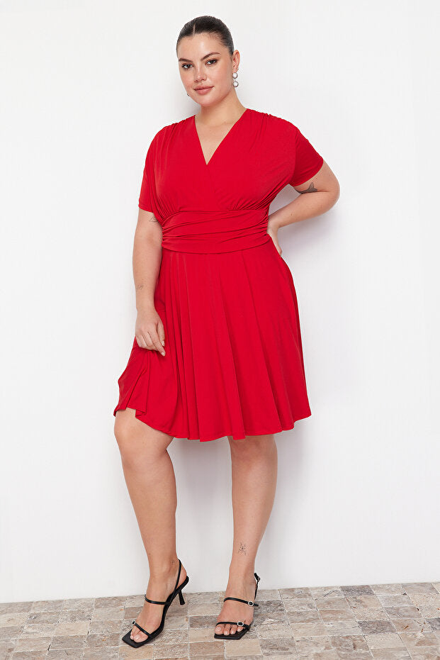 Plus Size Red Mini Knit Dress