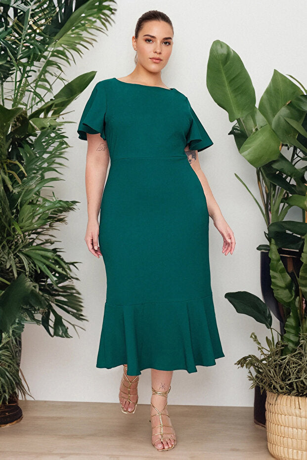 Dark Green Plus Size Office Dress